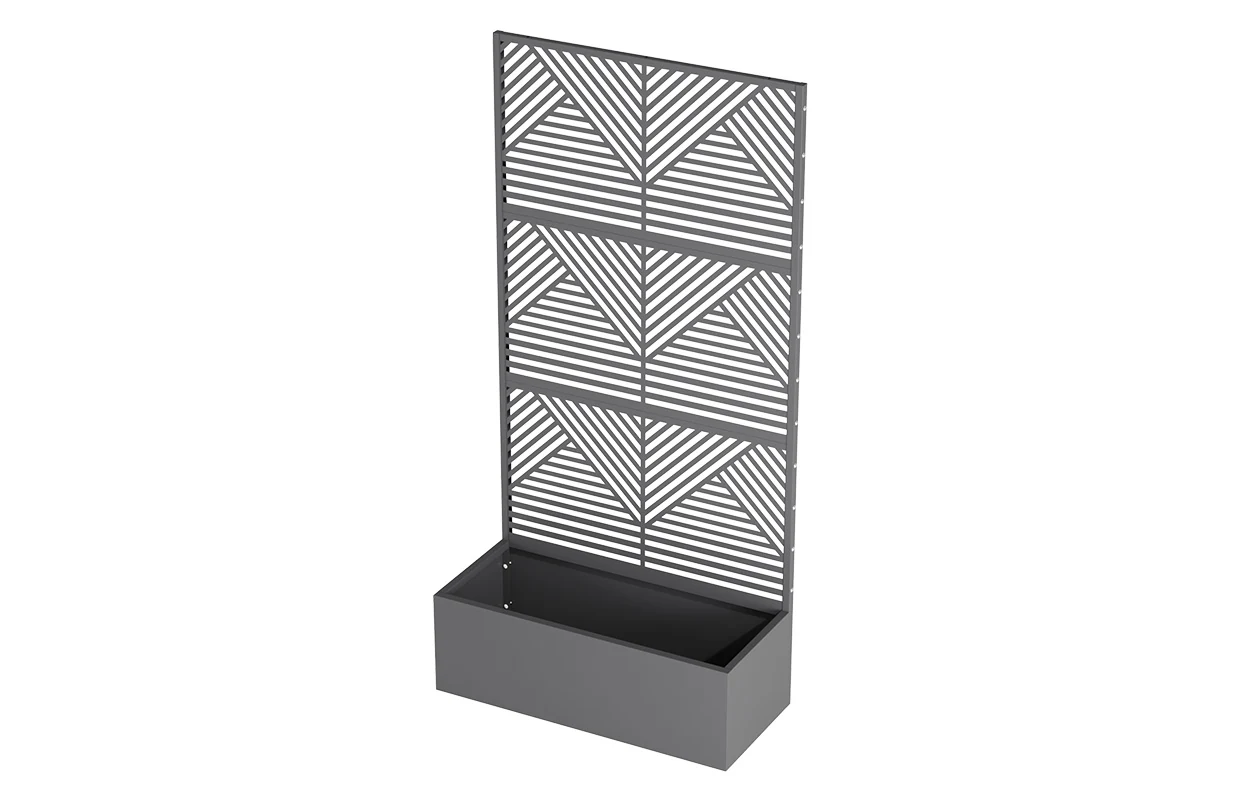 Metal Privacy Screen Planter Box with Geometric Slat Panel view 4