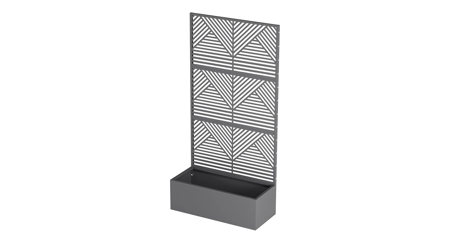 Metal Privacy Screen Planter Box with Geometric Slat Panel