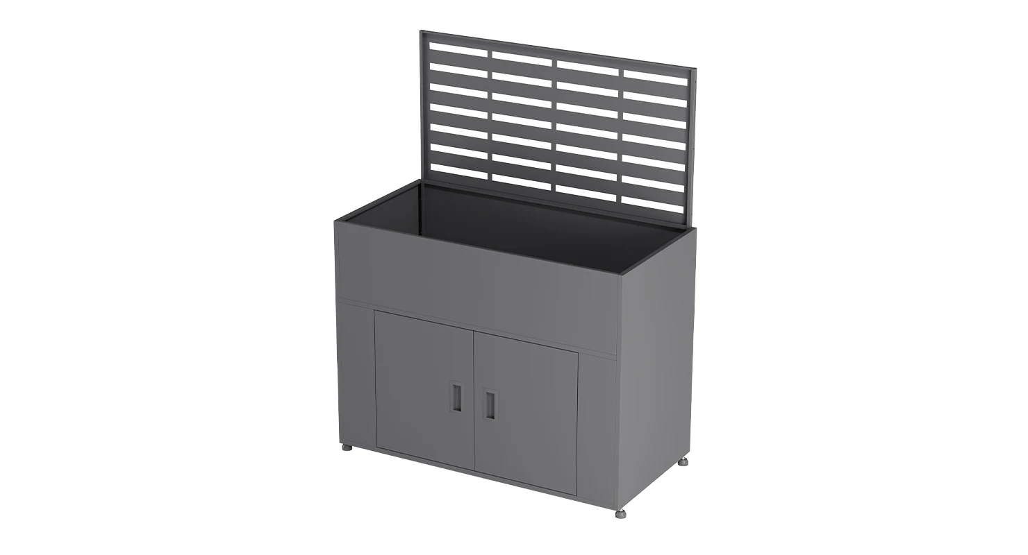 Metal Privacy Screen Planter Cabinet with Horizontal Slat Panel view 1