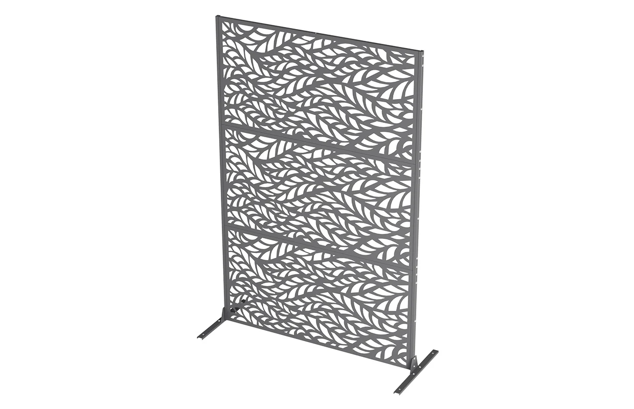 Decorative Metal Privacy Screen with Leaf Pattern Panel view 4