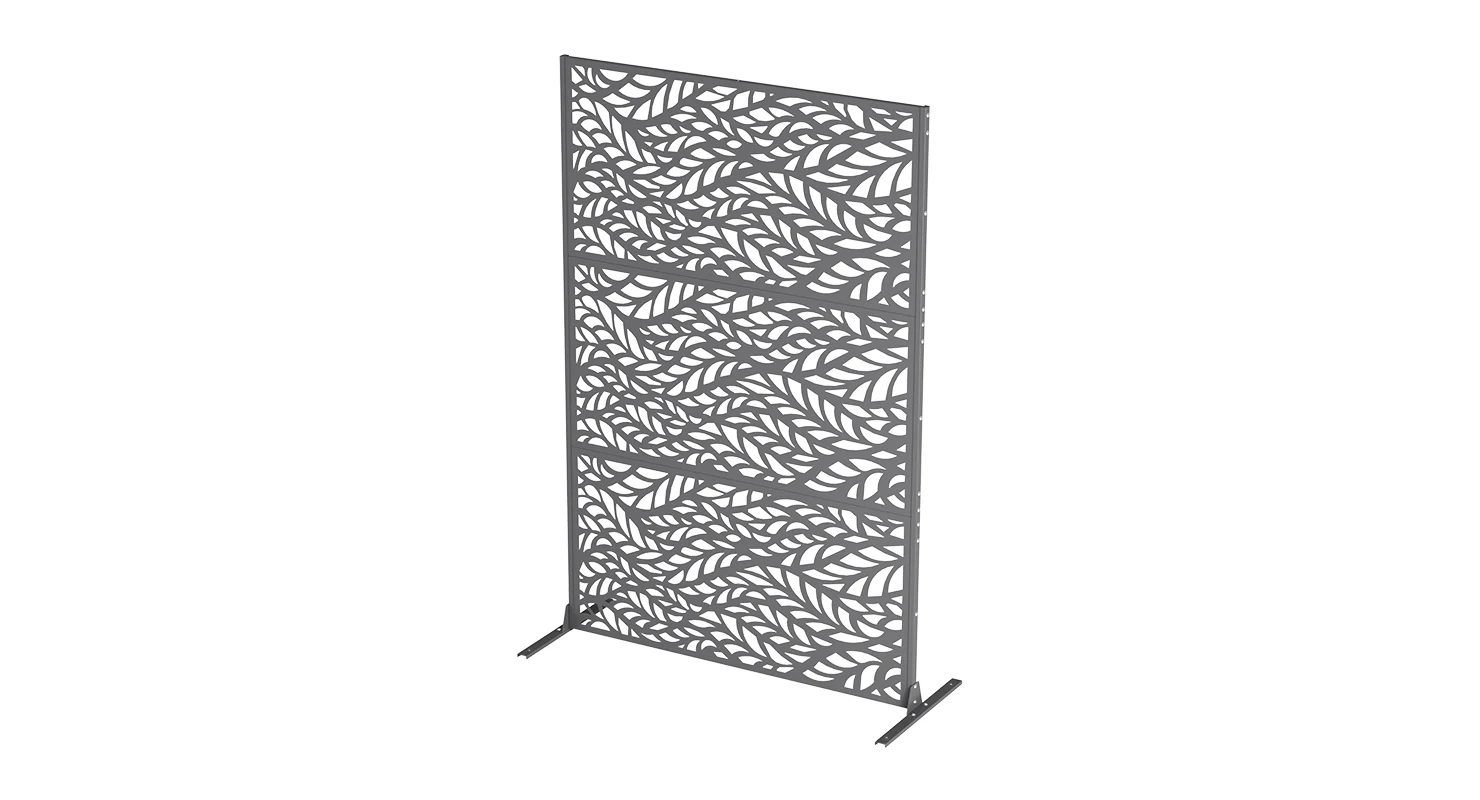 Decorative Metal Privacy Screen with Leaf Pattern Panel