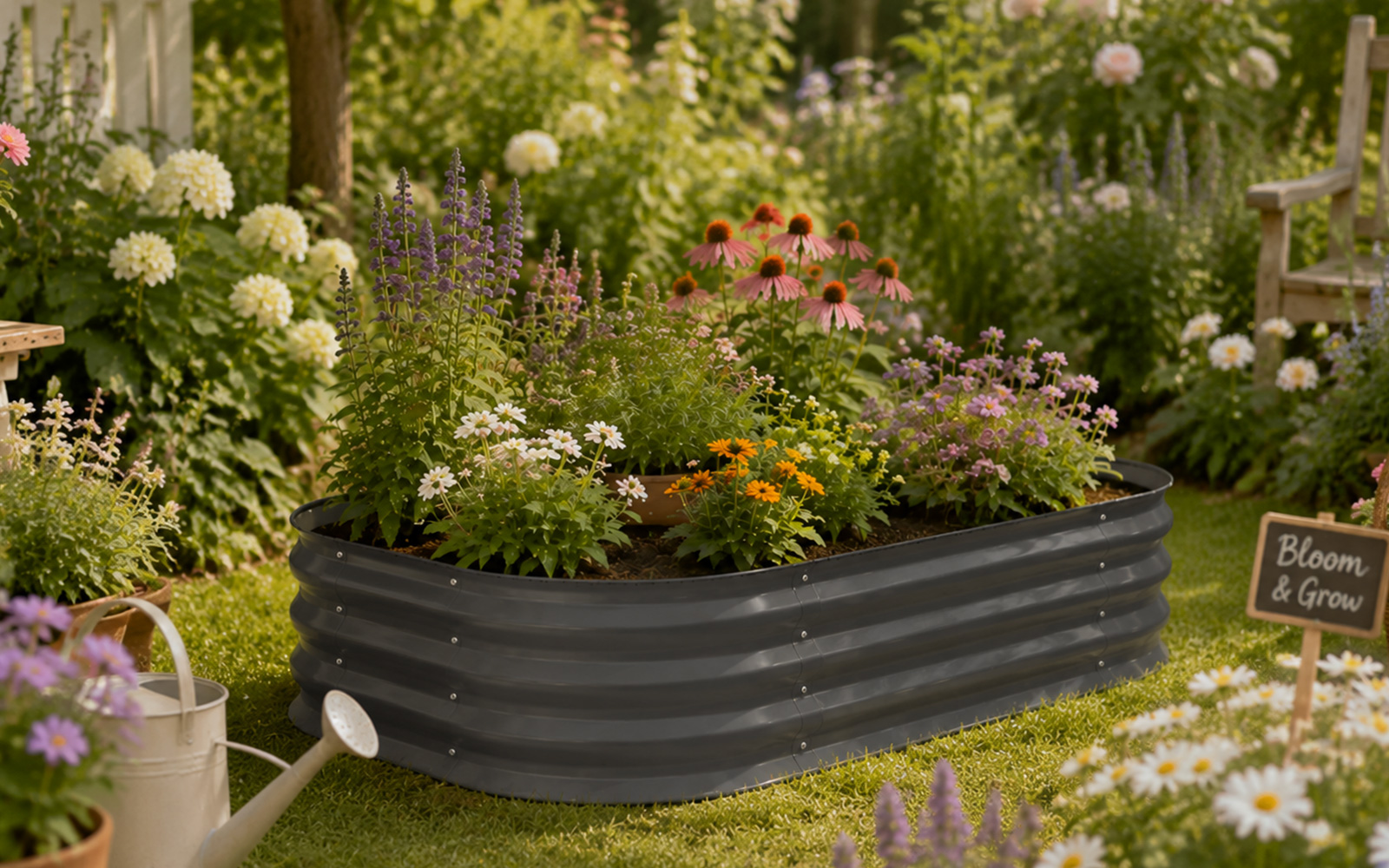 Curved Corrugated Metal Raised Garden Bed GCF01FC-P8C5R1L-H30 view 4