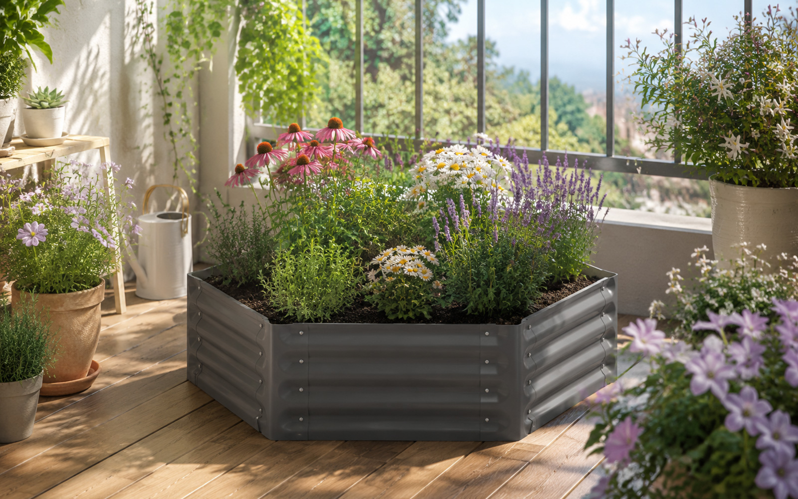 Hexagonal Corrugated Metal Raised Garden Bed GCF01FC-P5R5D-H30 view 3