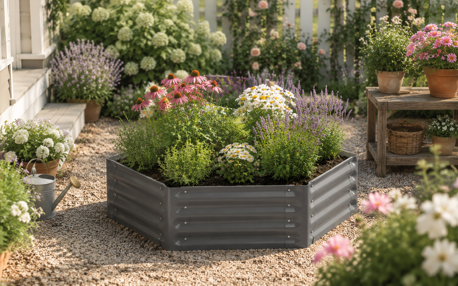 Hexagonal Corrugated Metal Raised Garden Bed GCF01FC-P5R5D-H30 view 4