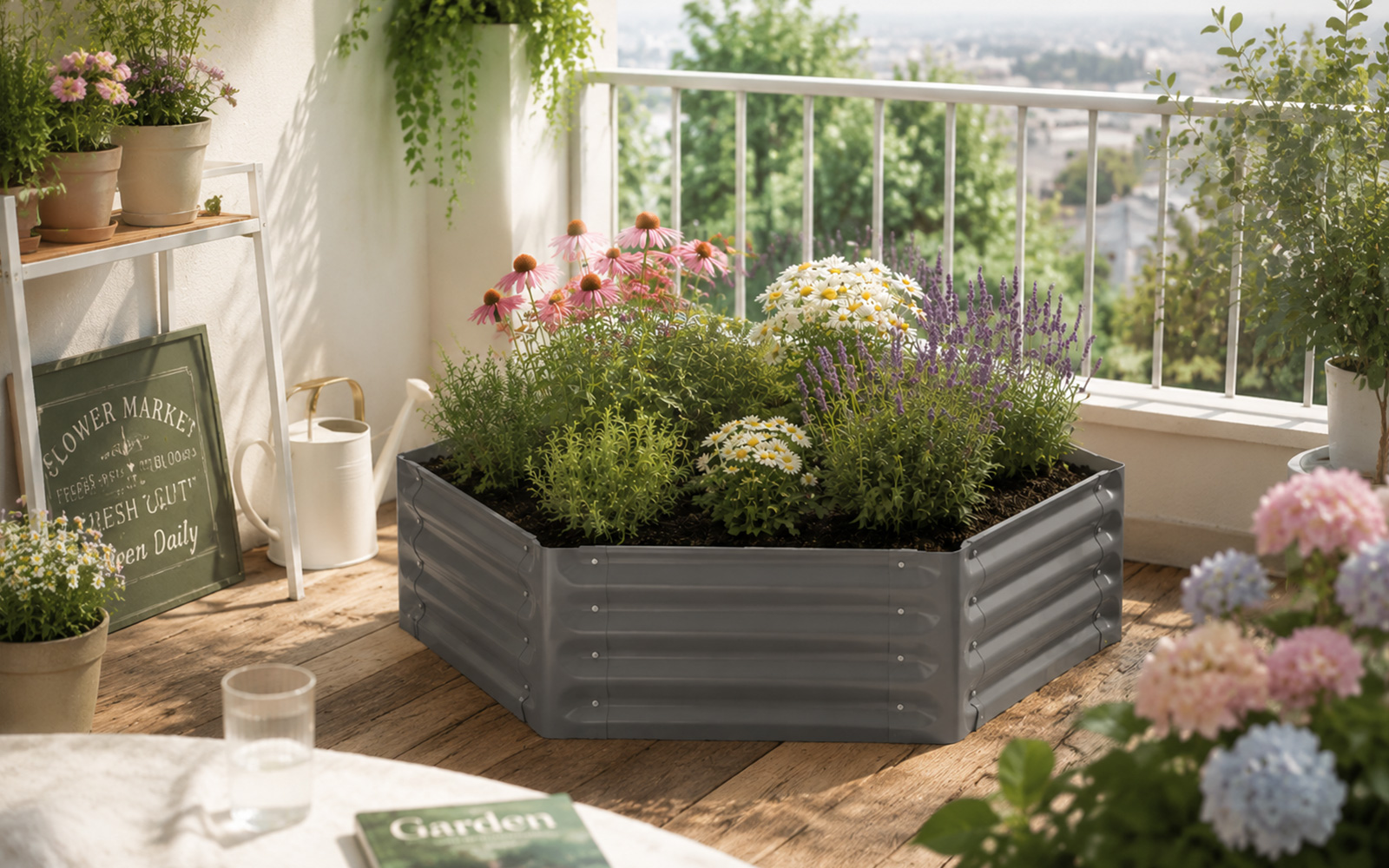 Hexagonal Corrugated Metal Raised Garden Bed GCF01FC-P5R5D-H30 view 5